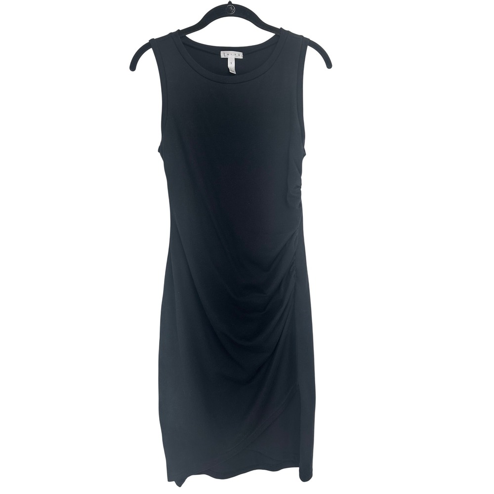 Leith Black Ruched Side Sleeveless Bodycon Tulip Hem Dress Small LBD Going Out